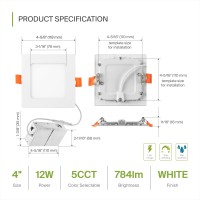 Asd Led Square Recessed Lighting 4 Inch 2700K3000K3500K4000K5000K 12W 50W Eqv Ultra Thin Dimmable Ceiling Lights With J