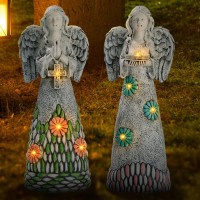 Teresas Collections Angel Garden Statues With Solar Outdoor Light For Garden Angel Decor 2 Pack Resin Grave Cemetery Decoratio