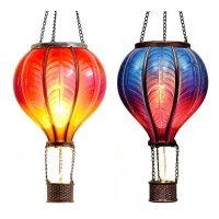 Teresas Collections 2 Pack Hanging Solar Lantern Outdoor Garden Decor For Halloween Christmas Party Waterproof Hot Air Balloon