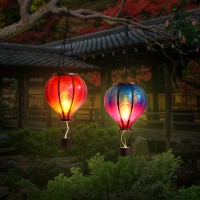 Teresas Collections 2 Pack Hanging Solar Lantern Outdoor Garden Decor For Halloween Christmas Party Waterproof Hot Air Balloon