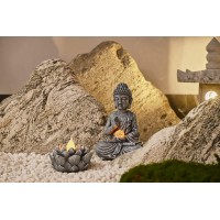 Teresa'S Collections Meditating Buddha Statue And Lotus Lantern Garden Statue With Solar Lights, Set Of 2 Rustic Buddha Outdoor Statue Spiritual Zen Garden Decor For Patio Porch Yard Decorations