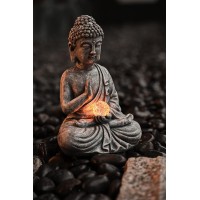 Teresa'S Collections Meditating Buddha Statue And Lotus Lantern Garden Statue With Solar Lights, Set Of 2 Rustic Buddha Outdoor Statue Spiritual Zen Garden Decor For Patio Porch Yard Decorations