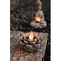 Teresa'S Collections Meditating Buddha Statue And Lotus Lantern Garden Statue With Solar Lights, Set Of 2 Rustic Buddha Outdoor Statue Spiritual Zen Garden Decor For Patio Porch Yard Decorations