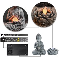 Teresa'S Collections Meditating Buddha Statue And Lotus Lantern Garden Statue With Solar Lights, Set Of 2 Rustic Buddha Outdoor Statue Spiritual Zen Garden Decor For Patio Porch Yard Decorations