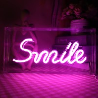 Qiaofei Led Pink Smile Neon Sign Decorative Letters Light Sign Usb Light Box Neon Letters For Desktop Home Room Bar Party Holida