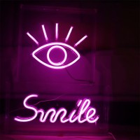 Qiaofei Led Pink Smile Neon Sign Decorative Letters Light Sign Usb Light Box Neon Letters For Desktop Home Room Bar Party Holida