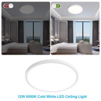 Inshareplus 7Inch Led Ceiling Light, White 12W(120W Equiv) 6000K Cold White Flush Mount Ceiling Lights Fixture, Super Bright, Ultra-Thin, 1500Lm Ceiling Lamp For Bedroom, Kitchen, Office, Hallway