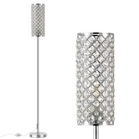 Crystal Floor Lamp With Bulb For Girls Bedroom Silver Living Room Modern Tall Glam Minimalism Pole Corner Standing Light For O