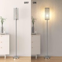 Crystal Floor Lamp With Bulb For Girls Bedroom Silver Living Room Modern Tall Glam Minimalism Pole Corner Standing Light For O