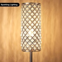 Crystal Floor Lamp With Bulb For Girls Bedroom Silver Living Room Modern Tall Glam Minimalism Pole Corner Standing Light For O