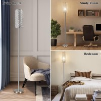 Crystal Floor Lamp With Bulb For Girls Bedroom Silver Living Room Modern Tall Glam Minimalism Pole Corner Standing Light For O