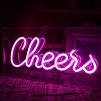 Qiaofei Cheers Neon Sign Led Decorative Light Sign Usb Light Box Neon Letters For Desktop Home Bar Party Wedding Graduation Holi