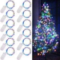 Ostwiki Colored Fairy Lights Mini Lights Battery Operated, 12-Pack 7Ft 20 Small Led Lights For Crafts, Multi Colored Mini String Lights For Mason Jar Bedroom Wedding Party Table Christmas Decoration