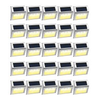 Treela 24 Packs Outdoor Fence Lights Solar Powered Deck Lights Waterproof Backyard Lighting Stainless Steel Lamp Stairs Fence Light Security Wall Lamps For Step Walkway Patio Garden Pathway (White)