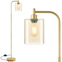 Industrial Floor Lamp, Gold Standing Lamp With Gold Glass Lampshade, 6W Led Bulb Included, Modern Floor Lamp With Foot Switch, Bright Led Floor Lamp For Living Room And Bedroom, Office, Simple Style