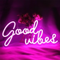 Good Vibes Neon Signs Led Night Lights For Wall Decor Pink 5V Usb Powered With Dimmable Switch Bedroom Party Restaurant Bar Pub Hotel Recreational Decoration(16 * 75A)