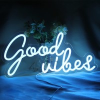 Good Vibes Neon Signs Led Night Lights For Wall Decor Blue 5V Usb Powered With Dimmable Switch Bedroom Party Restaurant Bar Pub Hotel Recreational Decoration(16 * 75A)