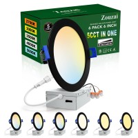 Zouzai 6 Pack 6 Inch Black 5Cct Ultra-Thin Led Recessed Ceiling Light With Junction Box, 2700K/3000K/3500K/4000K/5000K Selectable, 12W Eqv 110W,Dimmable, Led Can Lights Etl And Energy Star Certified