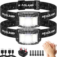 Headlamp Rechargeable2 Pack 2000 Lumen Ultra Bright Led Headlamp16 Modes Motion Sensor Head Lampwaterproof Lightweight White