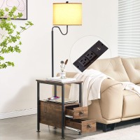 Dungoo 59 Floor Lamp With Table Narrow End Table With Lamp Attached With Usb Typec Ports And 2 Outlets Rustic End Table W