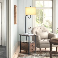 Dungoo 59 Floor Lamp With Table Narrow End Table With Lamp Attached With Usb Typec Ports And 2 Outlets Rustic End Table W