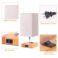 Dott Arts Small Table Lamps For Bedrooms Set Of 2,2700K 4000K 5000K Nightstand Lamps With Ac Outlets,Minimalist Wood Bedside Lamp With Square Shade,Night Light Lamp For Living Room Kids Room Office