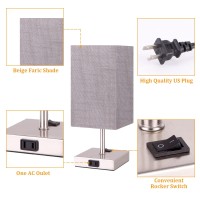 Dott Arts Small Table Lamp For Bedroom Set Of 2,2700K 4000K 5000K Nightstand Lamps With Ac Outlets,Minimalist Bedside Lamp With Square Shade,Night Light Lamp For Living Room Kids Room Office(Nickle)