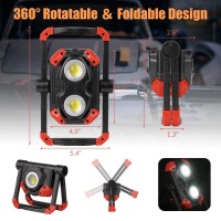 Led Work Light Rechargeable, 2 Cob 2500Lm Folding Portable Flood Light With Magnetic Base And 360