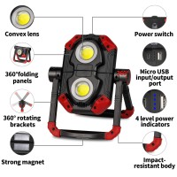 Led Work Light Rechargeable, 2 Cob 2500Lm Folding Portable Flood Light With Magnetic Base And 360