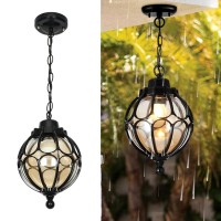 Outdoor Pendant Light Fixtures For Porch, Waterproof Exterior Lantern Glass Vintage Hanging Ceiling Light Retro Aluminum Outside Chandelier For Porch Patio Entryway Farmhouse (27Cm/10.6