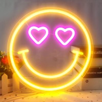 Smiley Face Neon Sign Dimmable Smiley Face Led Sign Smile Neon Sign For Wall Decor Smiley Face Decor For Bedroom Kids Room Smiley Neon Sign For Room Decor Holiday Party Gift Yellow Pink