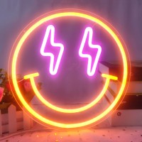 Smiley Face Neon Sign Dimmable Smiley Face Led Sign Smile Neon Sign For Wall Decor Smiley Face Decor For Bedroom Kids Room Smiley Neon Sign For Room Decor Holiday Party Gift Orange Pink