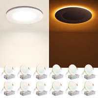 Amico 12 Pack 4 Inch 5Cct Led Recessed Ceiling Light With Night Light, 2700K/3000K/3500K/4000K/5000K Selectable Ultra-Thin Recessed Lighting, 10W=90W, 700Lm, Dimmable Canless Wafer Downlight - Etl&Fcc