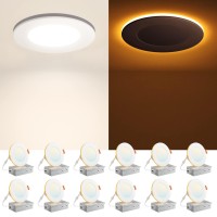 Amico 12 Pack 4 Inch 5Cct Led Recessed Ceiling Light With Night Light, 2700K/3000K/3500K/4000K/5000K Selectable Ultra-Thin Recessed Lighting, 10W=90W, 700Lm, Dimmable Canless Wafer Downlight - Etl&Fcc