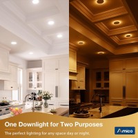 Amico 12 Pack 4 Inch 5Cct Led Recessed Ceiling Light With Night Light, 2700K/3000K/3500K/4000K/5000K Selectable Ultra-Thin Recessed Lighting, 10W=90W, 700Lm, Dimmable Canless Wafer Downlight - Etl&Fcc