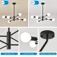 Hhr Modern Sputnik Chandelier Industrial 6Light Black Ceiling Light Fixture Height Adjustable Lighting For Kitchen Island Bedr