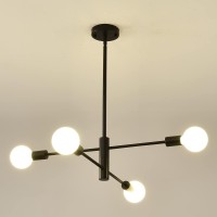 Hhr Modern Sputnik Chandelier Industrial 4Light Black Ceiling Light Fixture Height Adjustable Lighting For Kitchen Island Bedr