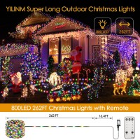 Yilinm Christmas Lights Outdoor, 800 Led 262Ft Plug In Ip67 Waterproof Green Wire Christmas Tree Lights 8 Modes & Timer Fairy String Lights For Xmas House Indoor Yard Holiday Decorations(Multicolor)