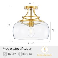 Wuzups Chandelier Rustic Farmhouse Industrial Round Semiflushmount Ceiling Led Light Fixture With Clear Glass Shades For Bathro