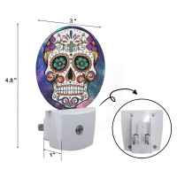 Axayaz Skull Dusk To Dawn Round Night Light Galaxy Nebula Cool Floral Sugar Skull Skeleton Head Halloween Day Of The Dead Auto S