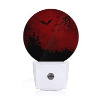 Axayaz Halloween Night Light Plug Into Wall Red Black Skull Spooky Bats Spider Ghost Grave Stone Castle Tree Auto Sensor Led Dus