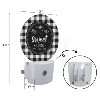 Axayaz Welcome Sweet Home Plug In Night Light Black White Checkered Plaid Buffalo Check Auto Led Lamp Energy Saving Round Lights