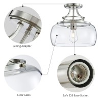 Wuzups Chandelier Rustic Farmhouse Industrial Round Semiflushmount Ceiling Led Light Fixture With Clear Glass Shades For Bathro