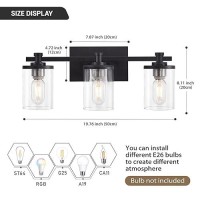 Dadul 3Lights Bathroom Light Fixtures Matte Black Bathroom Vanity Light Fixtures Over Mirror Bathroom Wall Sconces For Bedroo