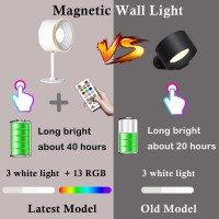 Yuewilai Magnetic Wall Sconce 16 Rgb Colors Dimmable 2 Pack Rechargeable Battery Operated Usb Picture Painting Wall Light With