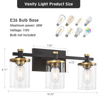 Dadul 3 Light Bathroom Light Fixtures Over Mirror Gold And Black Bathroom Vanity Lights Vintage Industrial Light Fixtures With