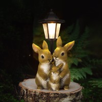 Potey Garden Statues, Rabbit Garden Sculptures & Statues Outdoor With Solar Lights, Garden Decor Housewarming Gifts Lights For Patio, Yard, Balcony Decorations (Rabbit Family)