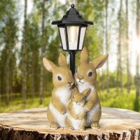 Potey Garden Statues, Rabbit Garden Sculptures & Statues Outdoor With Solar Lights, Garden Decor Housewarming Gifts Lights For Patio, Yard, Balcony Decorations (Rabbit Family)