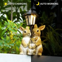 Potey Garden Statues, Rabbit Garden Sculptures & Statues Outdoor With Solar Lights, Garden Decor Housewarming Gifts Lights For Patio, Yard, Balcony Decorations (Rabbit Family)