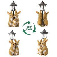 Potey Garden Statues, Rabbit Garden Sculptures & Statues Outdoor With Solar Lights, Garden Decor Housewarming Gifts Lights For Patio, Yard, Balcony Decorations (Rabbit Family)